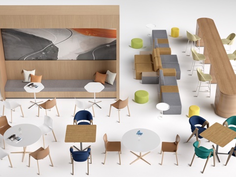 现代茶水间桌椅 公司休息区桌椅 吧台桌椅 休闲桌椅su模型