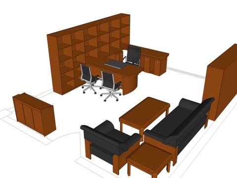 办公桌 办公椅 文件柜 沙发 茶几免费su模型