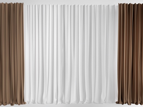 现代布艺窗帘 褶帘 纱帘su模型