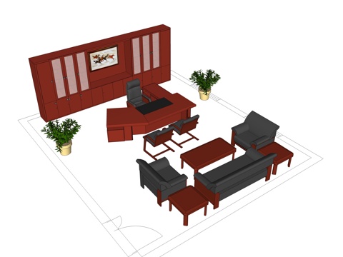 班台 老板办公桌 办公椅 沙发 茶几 文件柜免费su模型