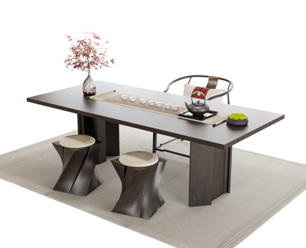 现代茶桌椅 茶椅 茶桌 茶具su模型
