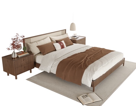 现代双人床 床头柜su模型