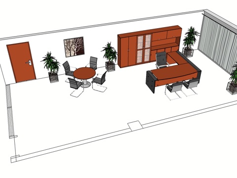 班台桌 办公桌 办公椅 文件柜 洽谈桌 办公室免费su模型