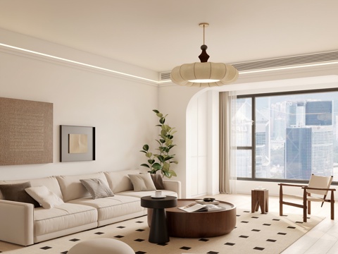  中古风客餐厅 开放厨房3d模型 