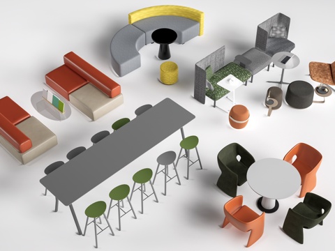 现代茶水间桌椅 公司休息区桌椅 吧台桌椅 休闲桌椅su模型