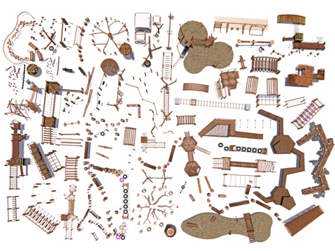 现代无动力儿童设施 儿童滑梯器材 生态原木制滑梯器械su模型