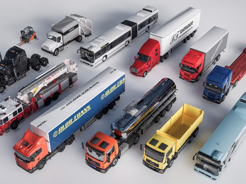 现代卡车 工程车 消防车 挂车su模型