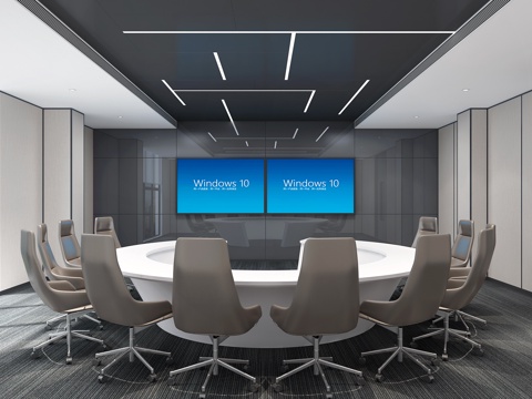  现代会议室 大型会议室  办公会议室 圆桌会议室 会议桌椅3d模型 