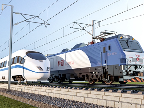 现代火车头 和谐号火车 高铁列车su模型