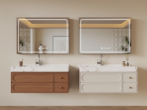 现代意式浴室柜 中古浴室柜 洗手台su模型