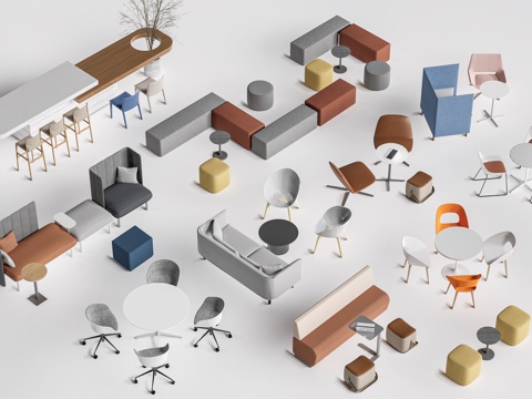 现代茶水间桌椅 公司休息区桌椅 吧台桌椅 休闲桌椅su模型