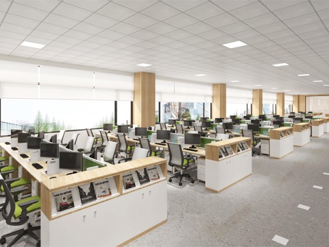 现代办公室公共办公区3d模型