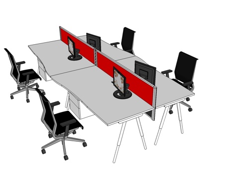 员工办公桌 办公椅 文件柜 屏风办公桌su模型