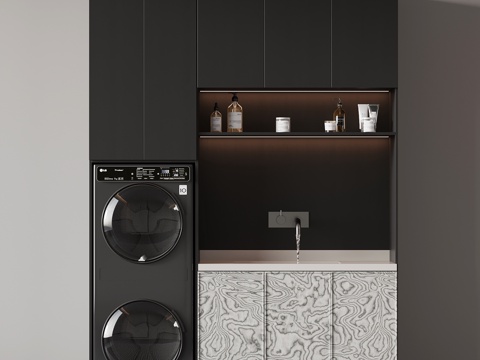 现代意式洗衣机柜 阳台柜su模型