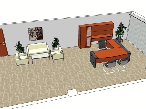 班台桌 办公桌 办公椅 活动文件柜 沙发 文件柜 茶几免费su模型