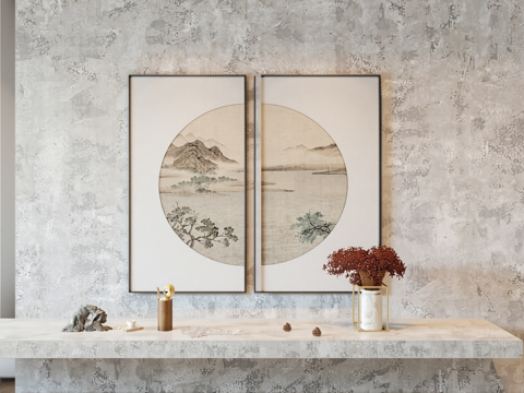 现代 新中式挂画su模型