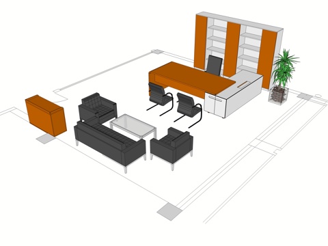 办公桌 办公椅 文件柜 沙发 茶几免费su模型