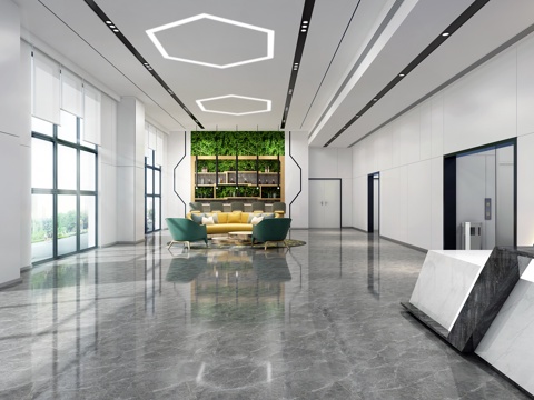  现代公司大堂 前厅接待 接待台 接待区 电梯厅3d模型 