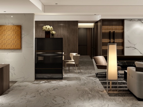  现代轻奢客餐厅大平层别墅客餐厅3d模型 