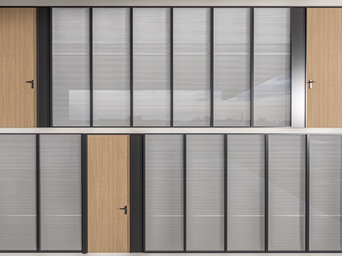 现代公司玻璃隔断 公司百叶玻璃窗 落地玻璃su模型