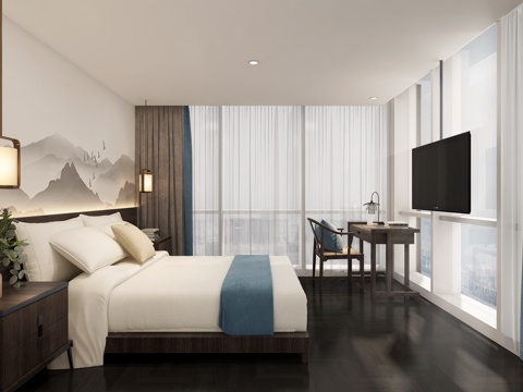  现代酒店客房 标准间客房 大床房 卫生间 快捷酒店客房3d模型 