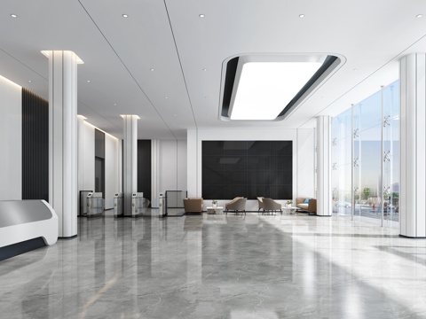  现代公司大堂 前厅接待 接待台 接待区 电梯厅3d模型 