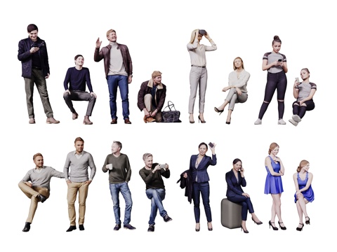 现代人物 男人 女人 商务人物 休闲人物 人物组合3d模型 
