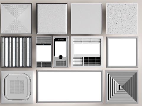 现代矿棉板吊顶 矿棉板灯 集成吊灯 平板灯 浴霸su模型