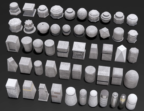 现代车挡石 挡车石 石墩子 车止石 路障石柱 分隔石su模型