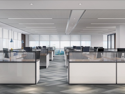  现代公共办公室 办公桌椅 开放办公区 休闲桌椅3d模型 