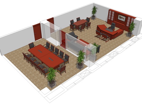 班台 老板办公桌 办公椅 会议桌 文件柜免费su模型