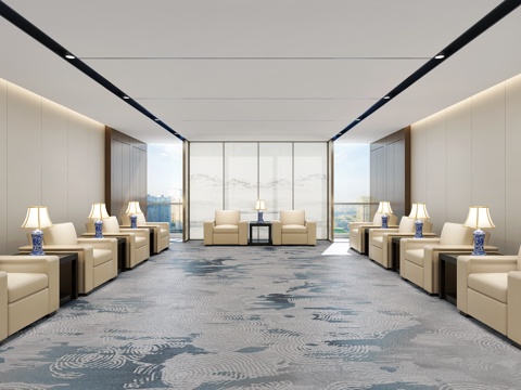  现代接待室 贵宾室 会客室 接待室沙发 屏风3d模型 