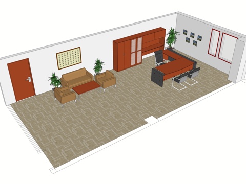 班台桌 办公桌 办公椅 活动文件柜 沙发 茶几 办公室免费su模型