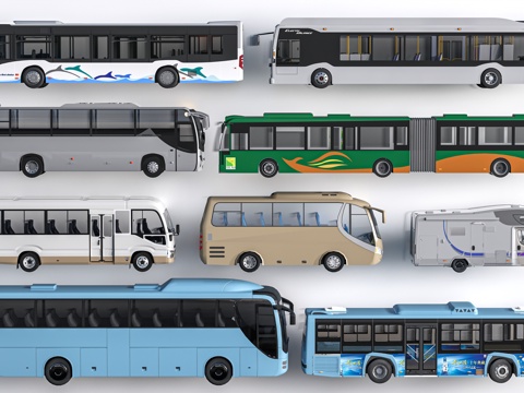 现代大巴车 公交车 中巴车 巴士su模型