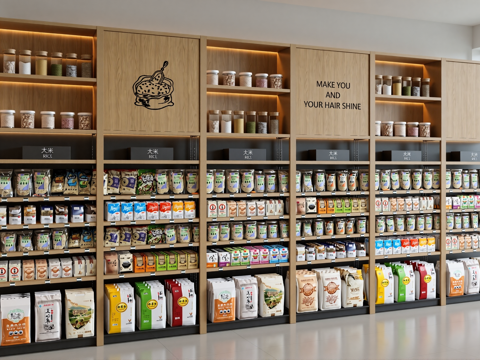 米面粮油南北干货沿墙货架su模型