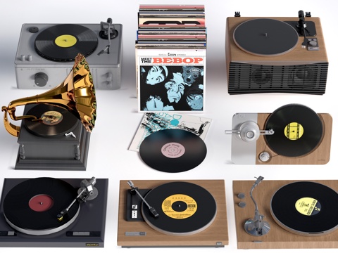 现代复古唱片机 黑胶唱片机 唱片su模型