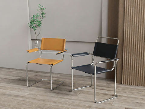 意式极简单椅 餐椅 皮质餐椅 金属脚餐椅su模型