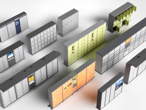 现代快递柜 自提柜 储物柜su模型