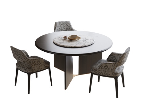 现代餐桌椅 圆形餐桌 餐椅su模型