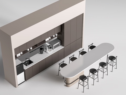 现代水吧台 茶水间操作台 吧台柜 公司茶水台su模型