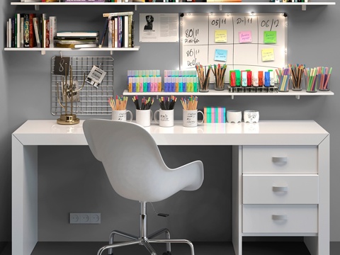  办公家具与文具套装33d模型 