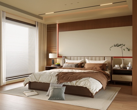 现代卧室 双人床 床头柜su模型