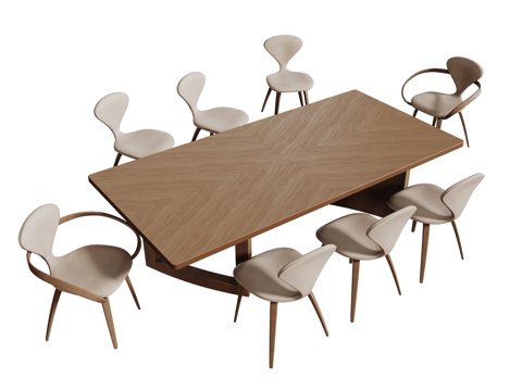 中古桌椅组合 餐桌组合 餐桌 长桌 休闲桌椅su模型