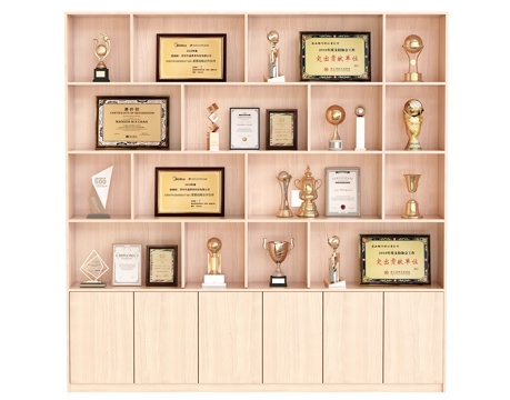 现代书柜 文件柜 展示柜 奖牌柜 奖牌 奖杯 奖状 资料柜su模型