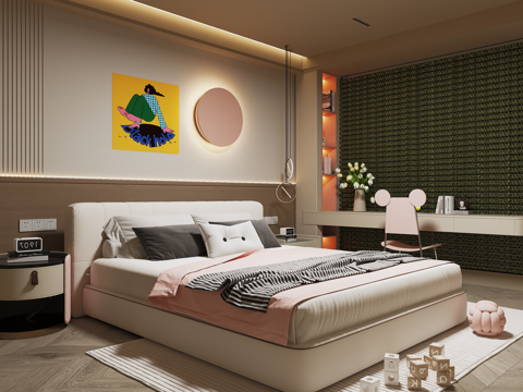 现代儿童房 女孩房su模型