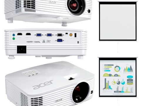 宏碁P1250多媒体投影仪及屏幕3d模型