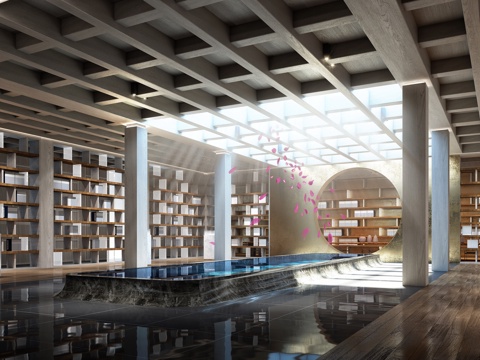  新中式售楼处大厅3d模型 