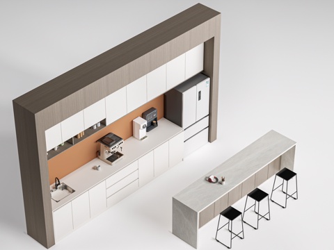 现代水吧台 茶水间操作台 吧台柜 公司茶水台su模型