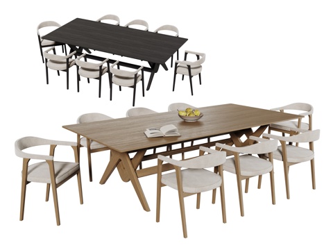 中古桌椅组合 餐桌组合 餐桌 长桌 休闲桌椅su模型