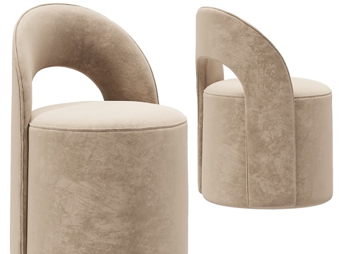  现代奶油风布艺圆凳3d模型 